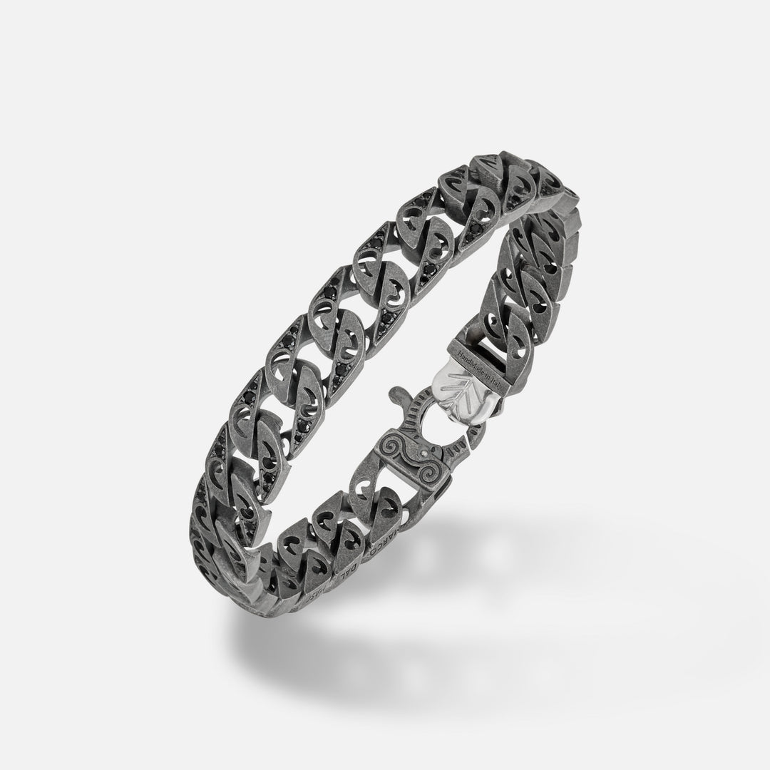 Front of Molten Loop Wide Bracelet in Polished Silver, Oxidized Silver, Black Diamond - Top