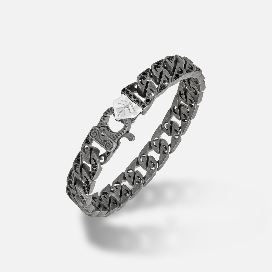 Front of Molten Loop Wide Bracelet in Polished Silver, Oxidized Silver, Black Diamond - Bottom