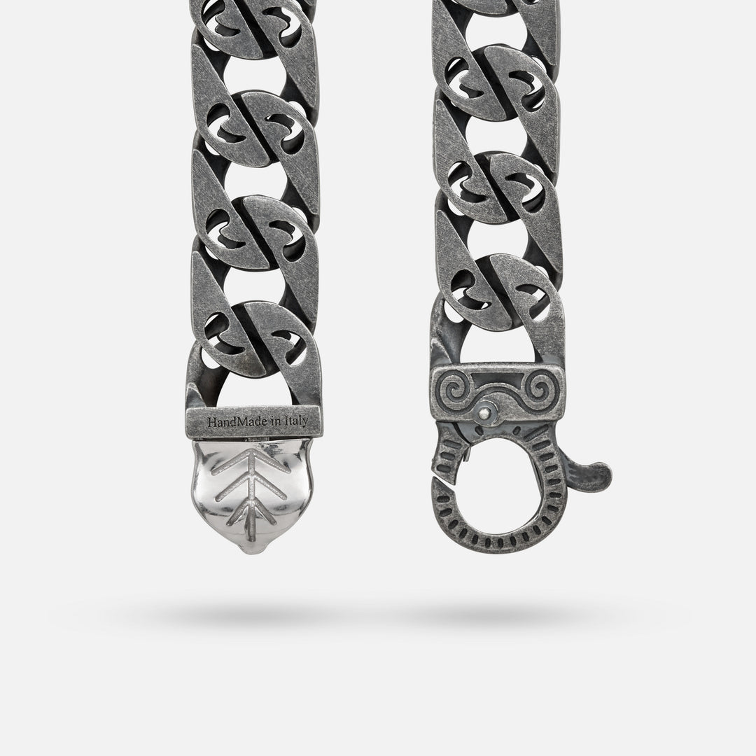 Detail of Molten Loop Wide Bracelet in Polished Silver, Oxidized Silver, Black Diamond - Back