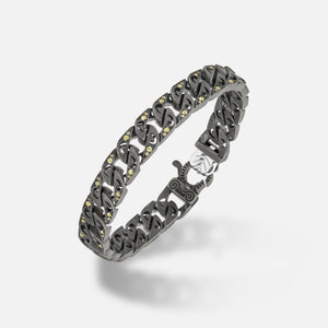 Front of Molten Loop Wide Bracelet in Polished Silver, Oxidized Silver, Yellow Sapphire - Top