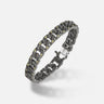 Front of Molten Loop Wide Bracelet in Polished Silver, Oxidized Silver, Yellow Sapphire - Top