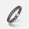 Front of Molten Loop Wide Bracelet in Polished Silver, Oxidized Silver, Red Sapphire - Top