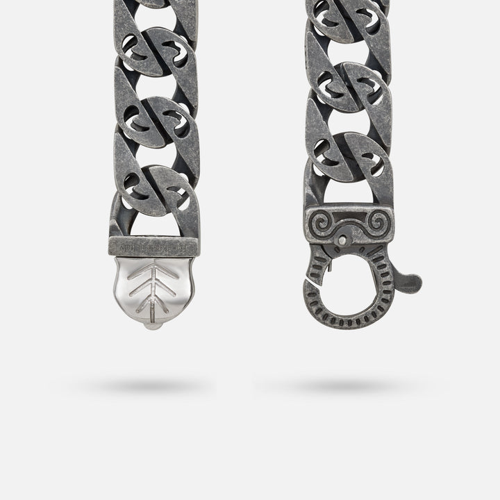 Detail of Molten Loop Wide Bracelet in Polished Silver, Oxidized Silver, Tsavorite - Back