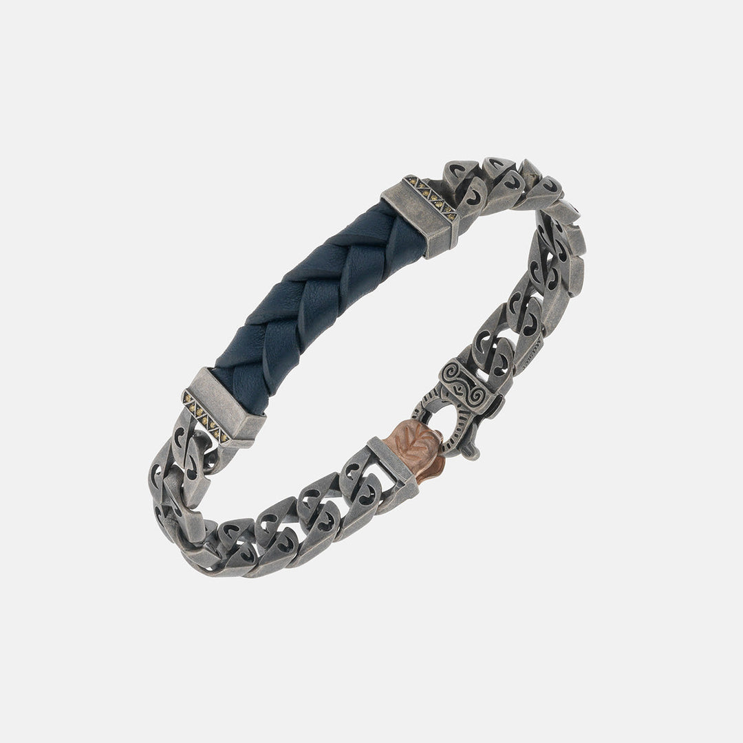 FLAMING TONGUE ID Bracelet, Yellow Sapphires, Blue Leather