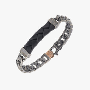 FLAMING TONGUE ID Bracelet, Black Diamonds, Black Leather