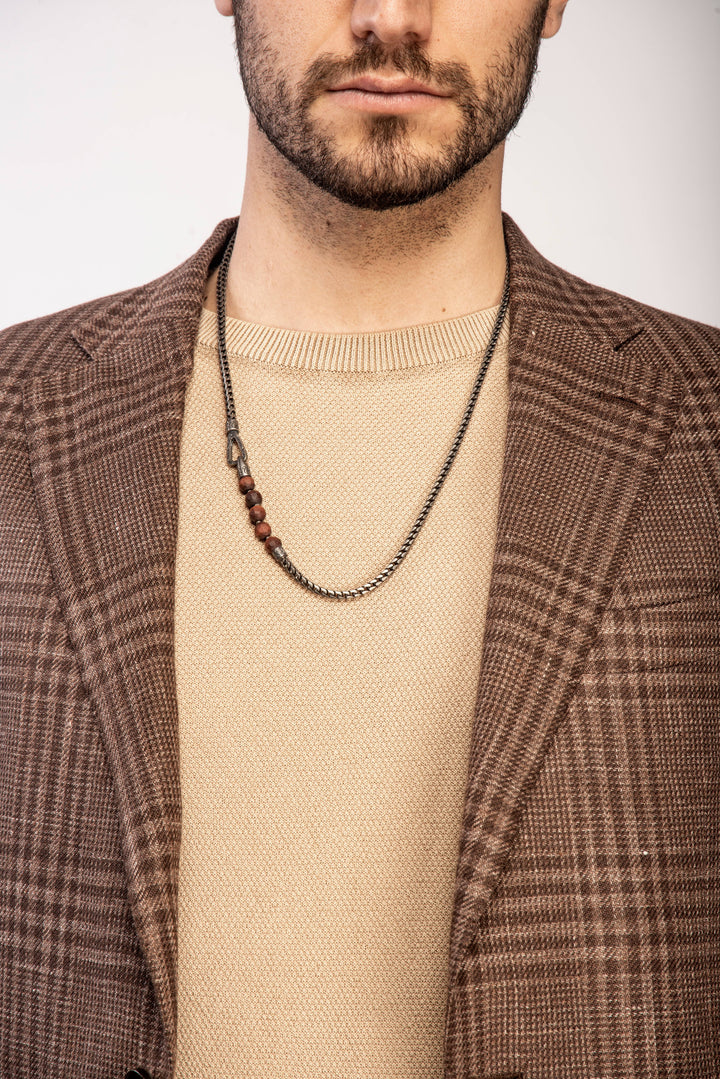 ULYSSES Faceted Red Tiger Eye Beaded Chain Necklace-Lifestyle View