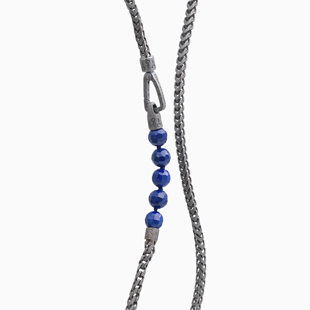 ULYSSES Faceted Lapis Beaded Chain Necklace-Side View