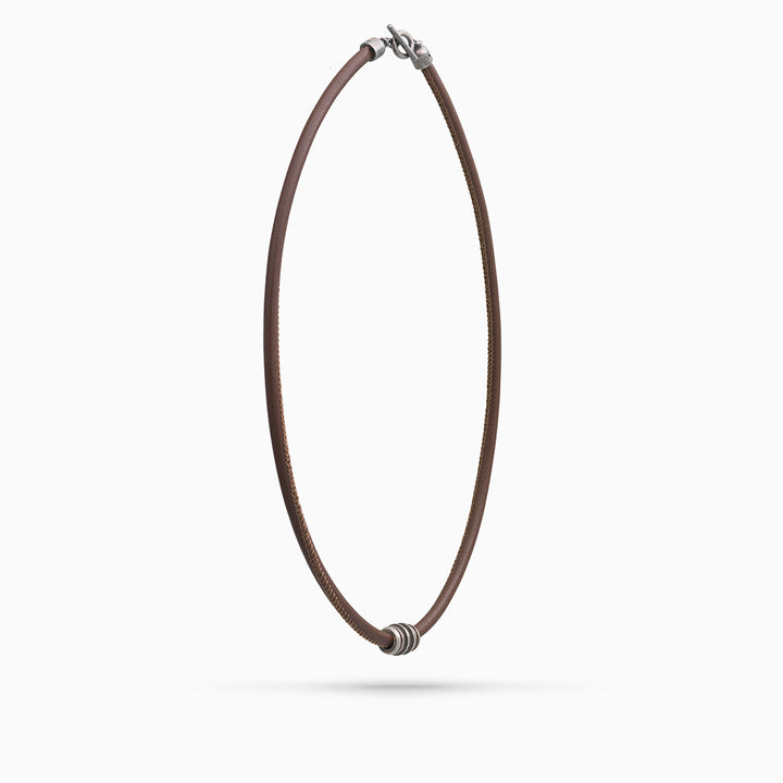 ACIES Roller Neckalce with Brown Enamel and Leather