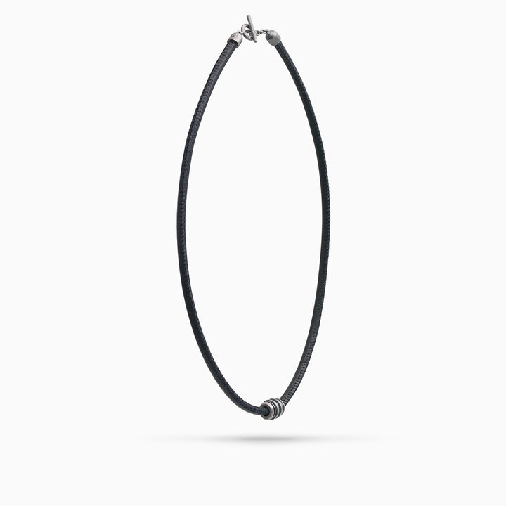 ACIES Roller Neckalce with Black Enamel and Leather