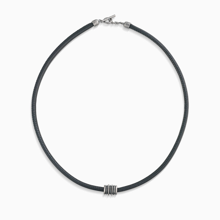 ACIES Roller Neckalce with Black Enamel and Leather