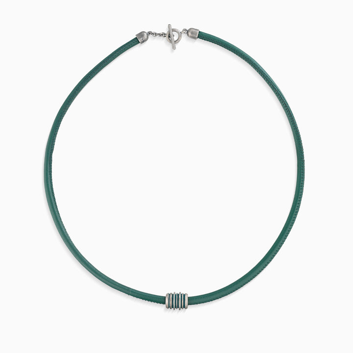 ACIES Roller Neckalce with Green Enamel and Leather