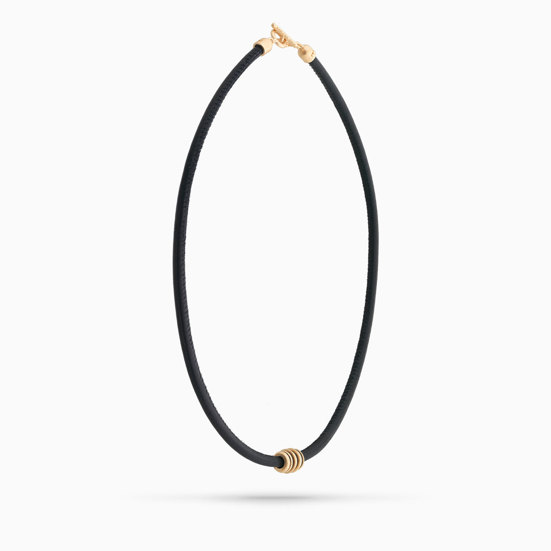 ACIES Matte Vermeil Roller Necklace with Black Enamel and Leather