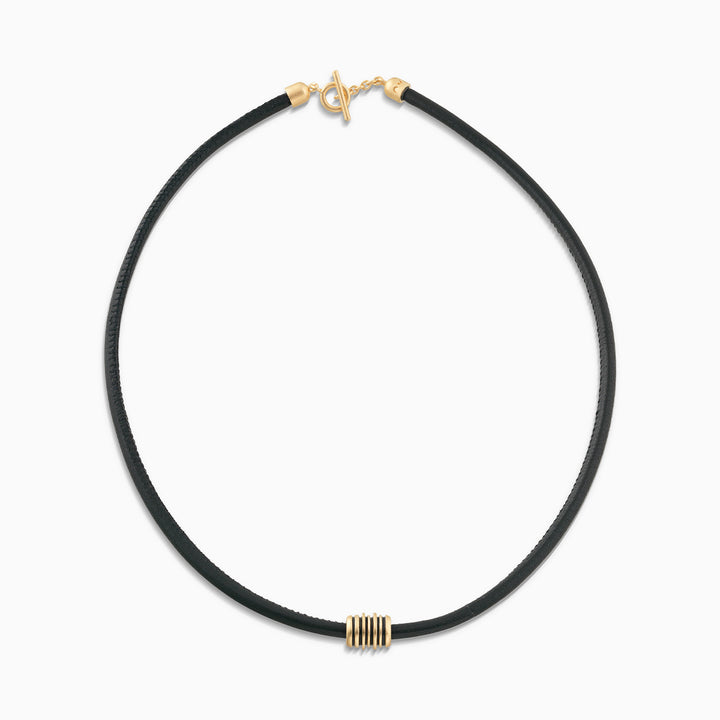 ACIES Matte Vermeil Roller Necklace with Black Enamel and Leather