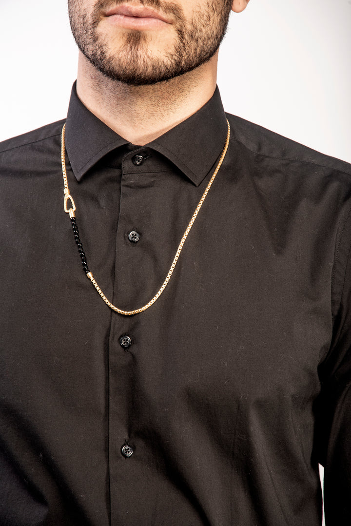 ULYSSES 18K Vermeil Mini Onyx Beads Chain Necklace-Lifestyle View