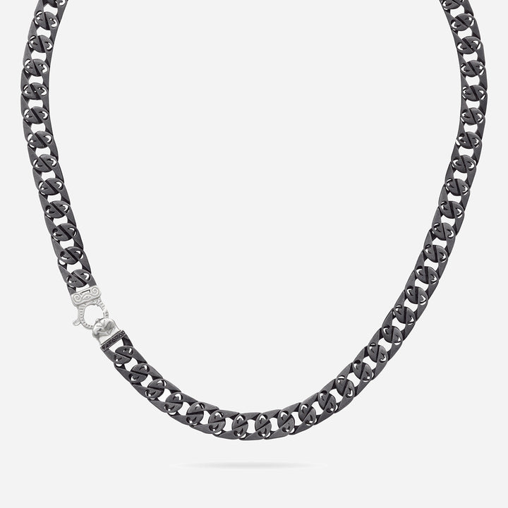 FLAMING TONGUE 9MM Necklace with Black Diamonds, Oxidized Silver, Black Diamonds