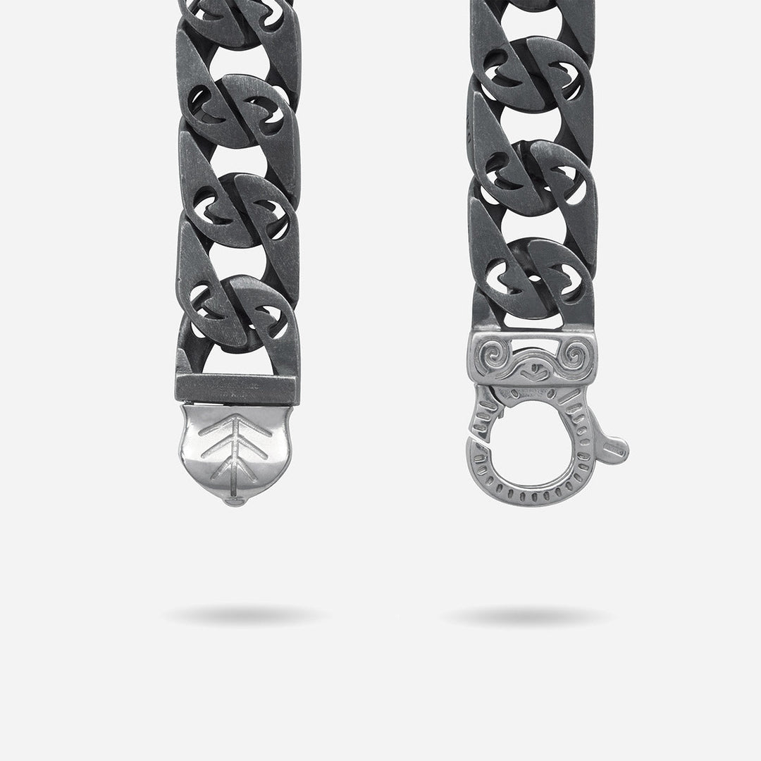 FLAMING TONGUE 9MM Necklace with Black Diamonds, Oxidized Silver, Black Diamonds - Back Clasp View