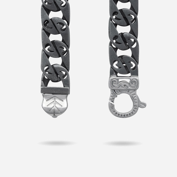 FLAMING TONGUE 9MM Necklace with Black Diamonds, Oxidized Silver, Black Diamonds - Back Clasp View