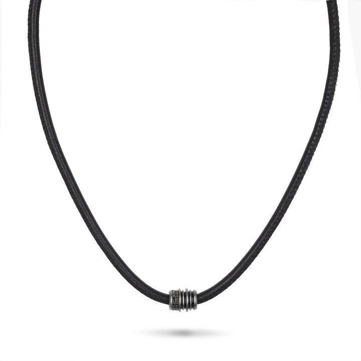 ACIES Triple Black Matte Roller Necklace with Black Diamonds and Black Enamel