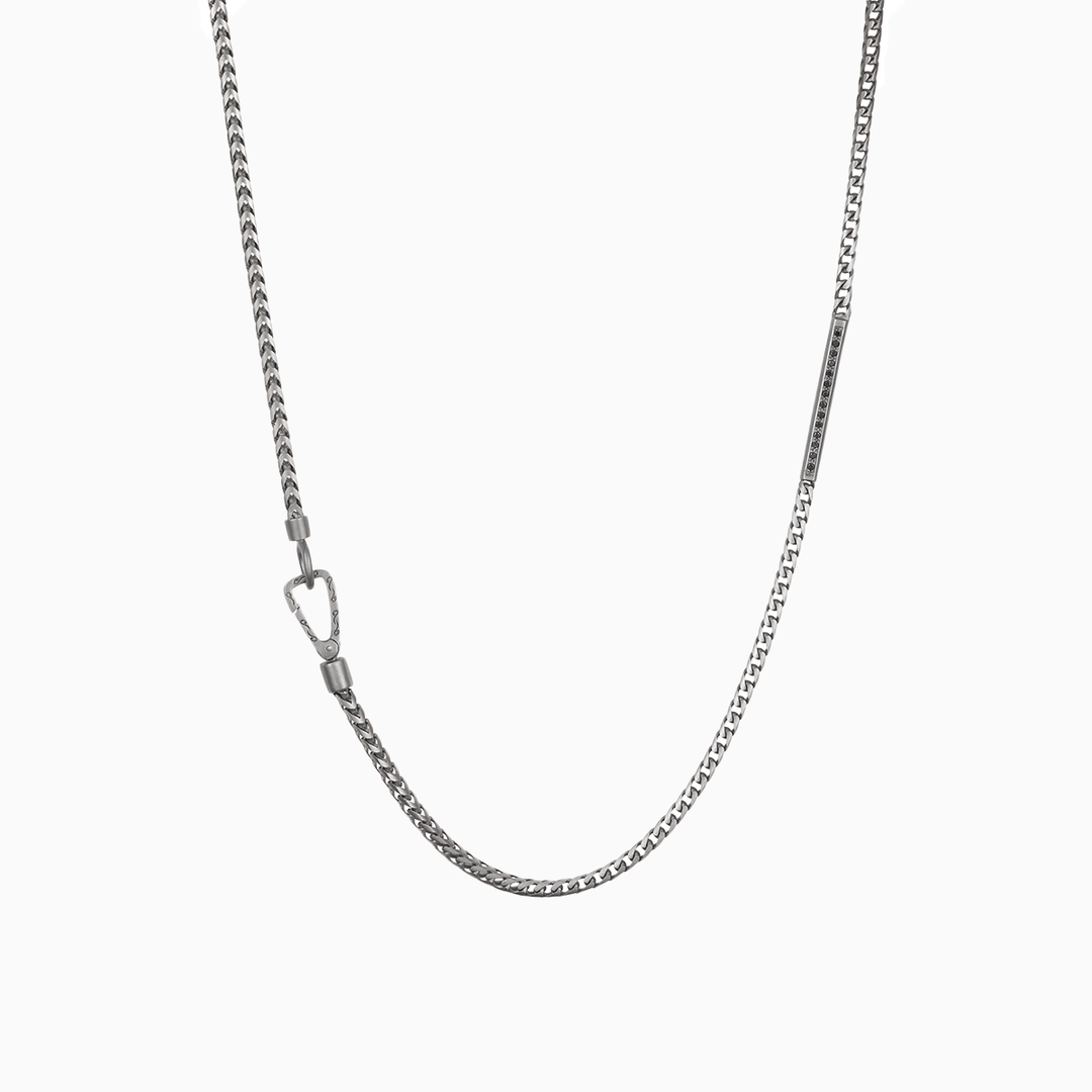 ULYSSES ID Necklace with Black Diamonds in Oxidized Silver-Standard View