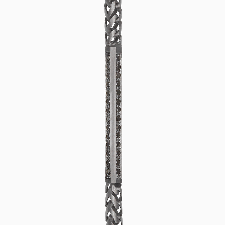 ULYSSES ID Necklace with Black Diamonds in Oxidized Silver-Straight View