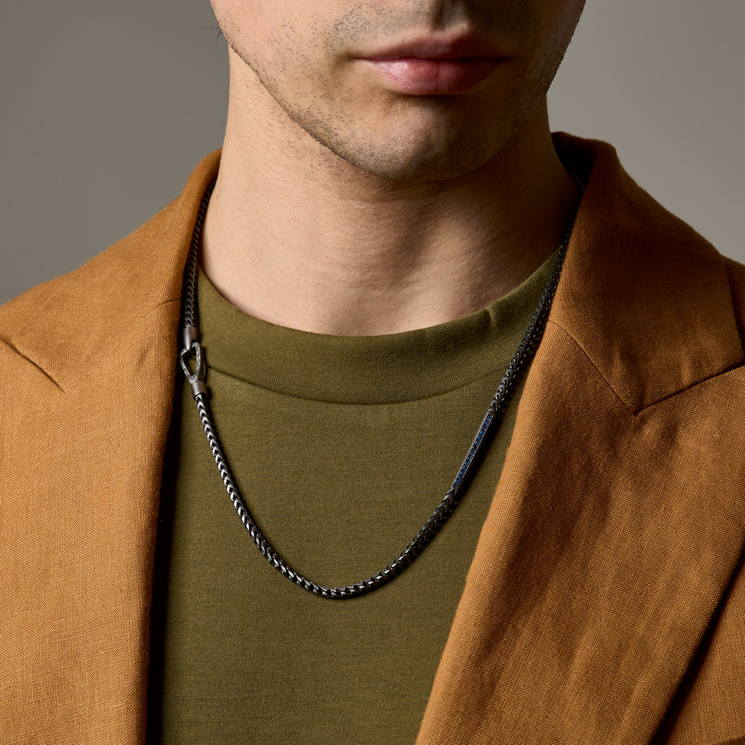 ULYSSES ID Necklace with Blue Sapphires in Oxidized Silver-Lifestyle Image