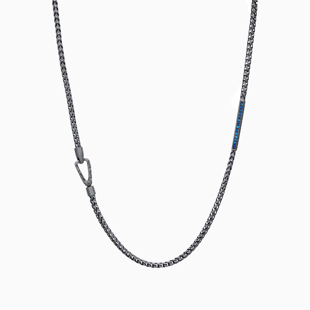 ULYSSES ID Necklace with Blue Sapphires in Oxidized Silver-Standard View