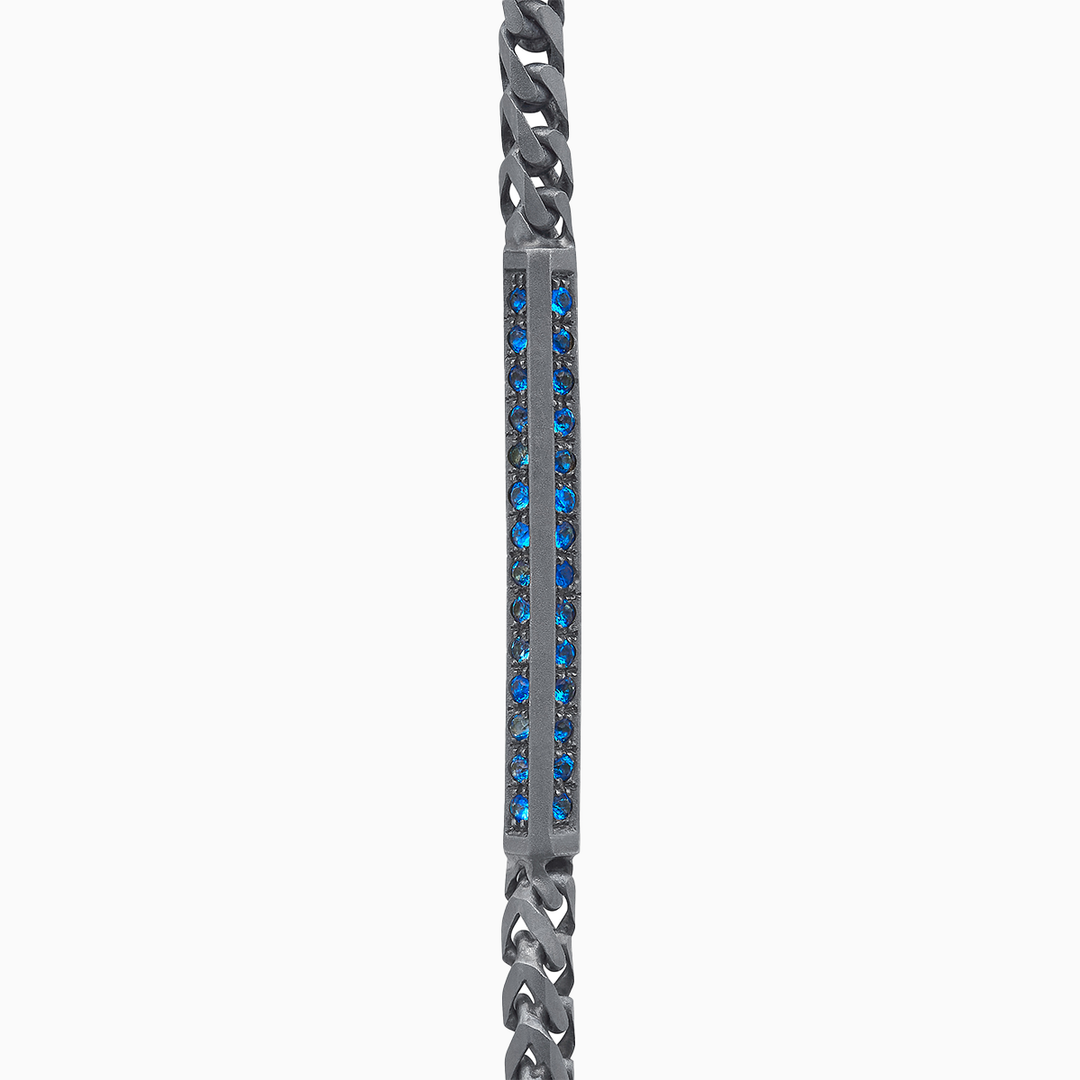 ULYSSES ID Necklace with Blue Sapphires in Oxidized Silver-Straight View