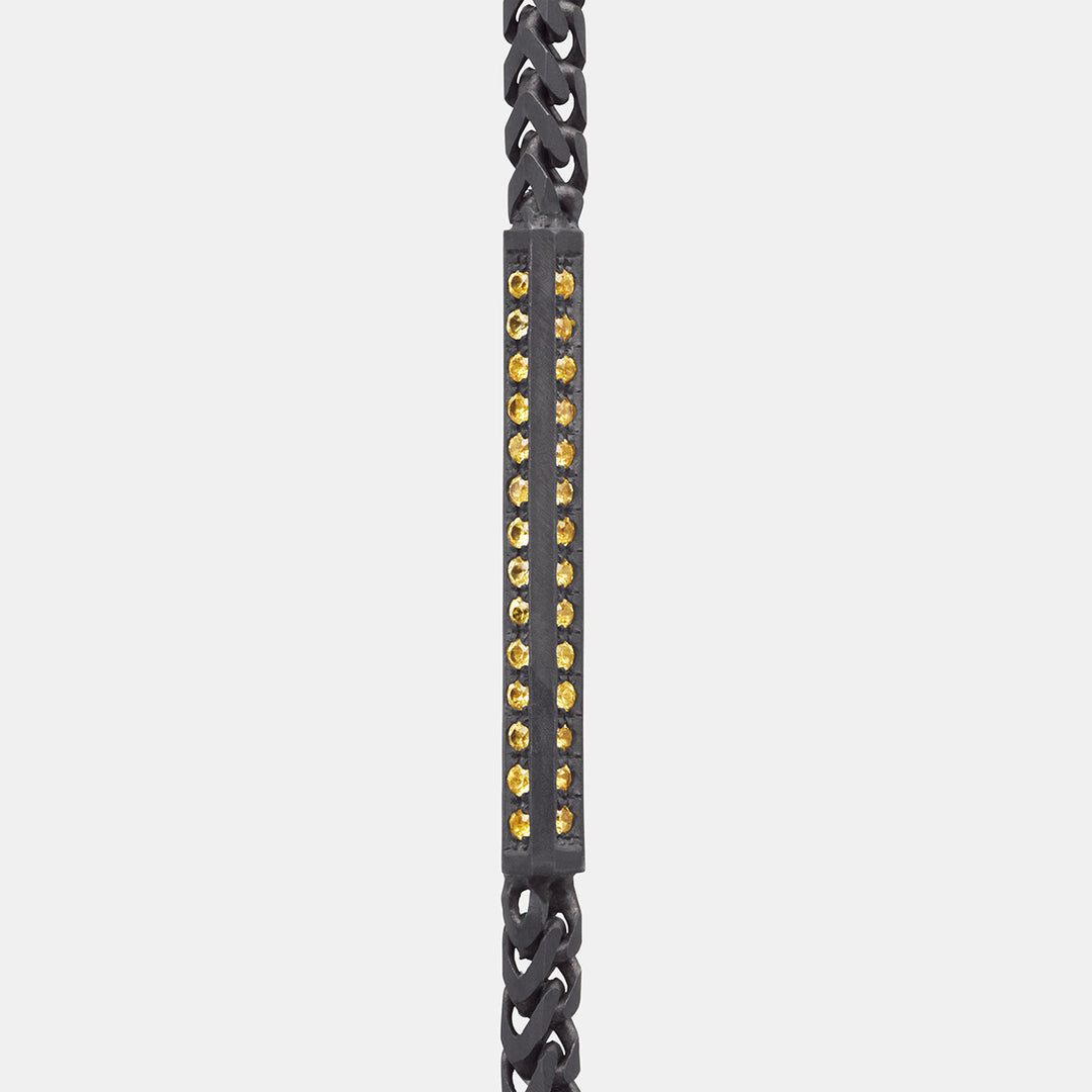 Marco Dal Maso Ulysses ID Necklace with Yellow Sapphires in Oxidized Silver-Straight View