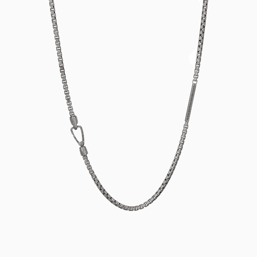 ULYSSES Thick ID Necklace with Black Diamonds