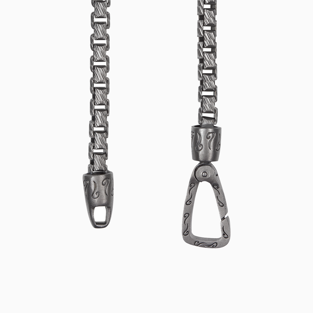 ULYSSES Thick ID Necklace with Black Diamonds in Oxidized Silver-Top View