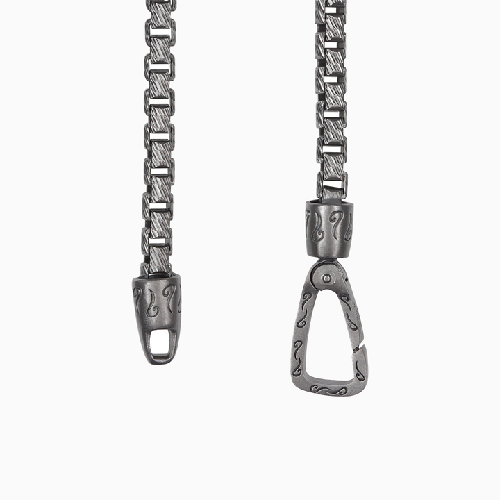 ULYSSES Thick ID Necklace with Black Diamonds in Oxidized Silver-Top View