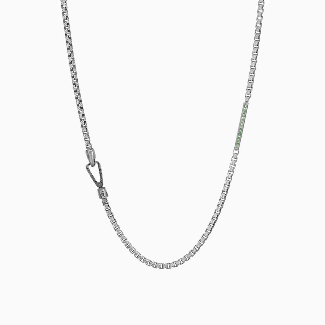 ULYSSES Thick ID Necklace with Tsavorite in Oxidized Silver-Straight View