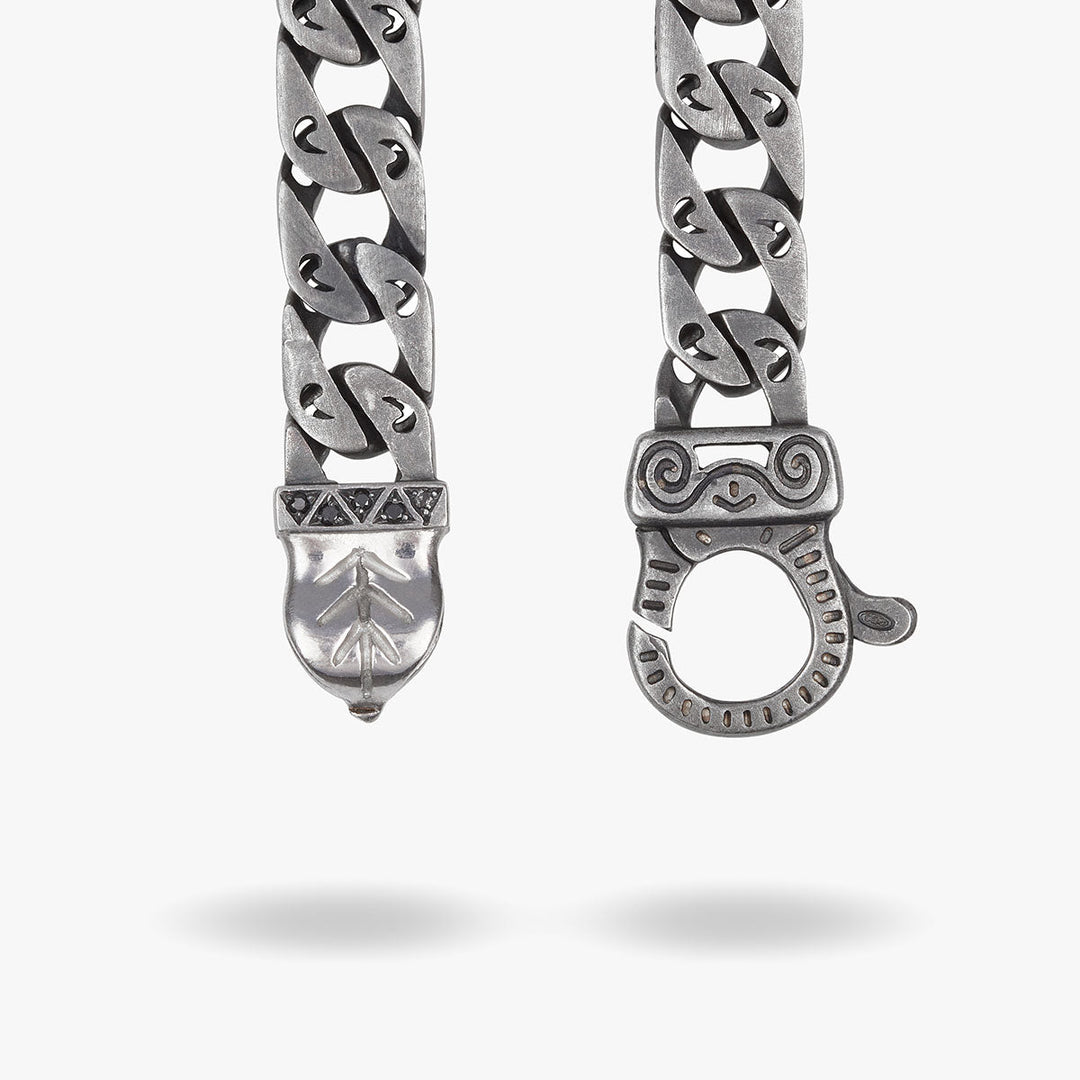 FLAMING TONGUE 6MM Necklace with Black Diamonds, Oxidized Silver - Front Clasp View