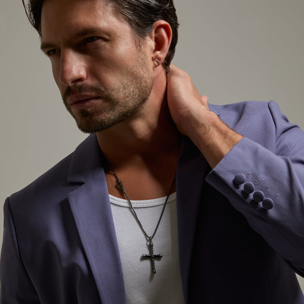 THE CROSS Classic Chain Pendant, Oxidized Silver, Black Enamel-Model View