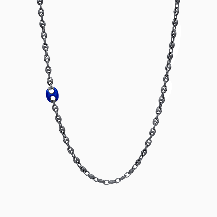 ULYSSES Enamel Marine Chain with Blue Enamel in Oxidized Silver-Standard View