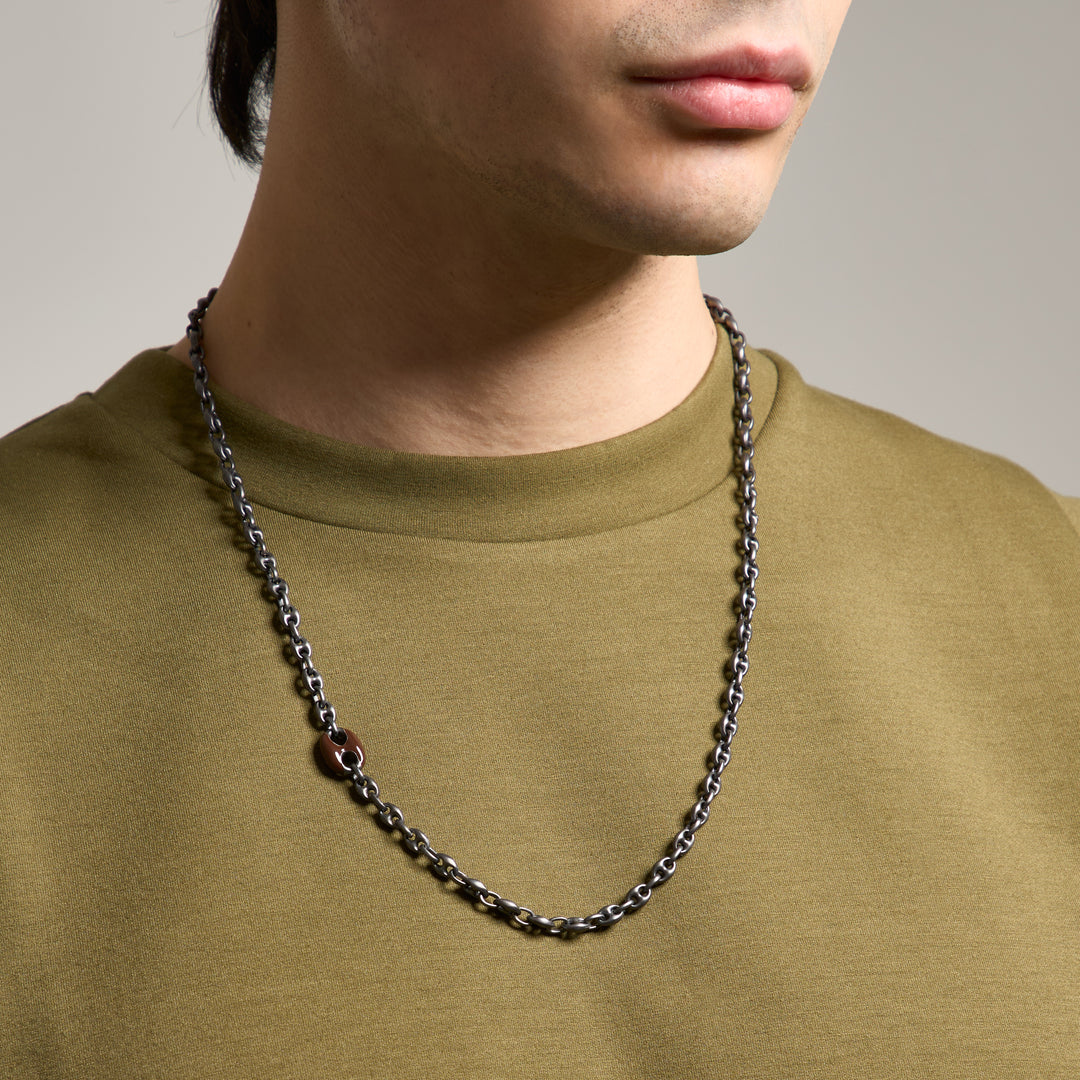 ULYSSES Enamel Marine Chain with Brown Enamel in Oxidized Silver-Lifestyle View