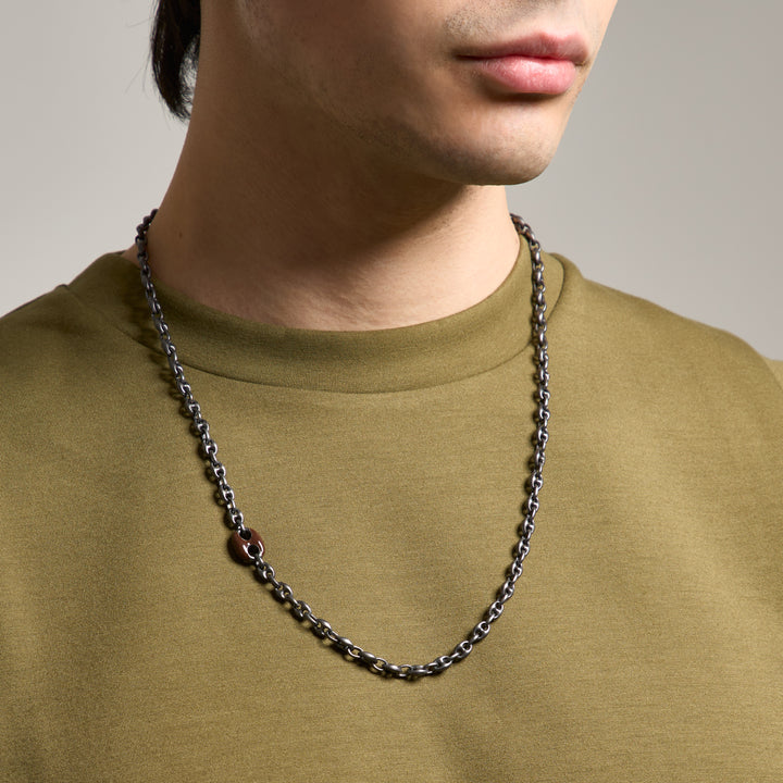 ULYSSES Enamel Marine Chain with Brown Enamel in Oxidized Silver-Lifestyle View