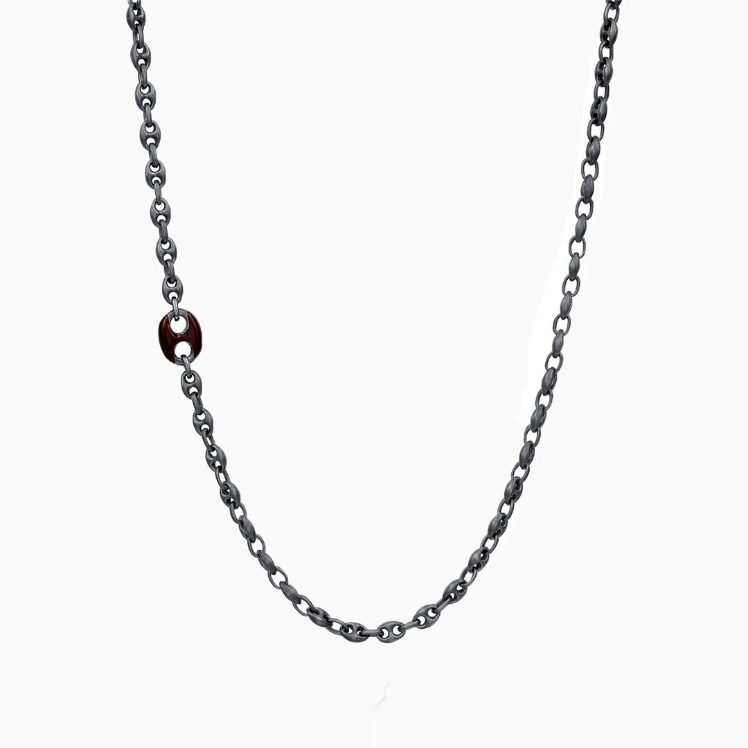 ULYSSES Enamel Marine Chain with Brown Enamel in Oxidized Silver-Standard View