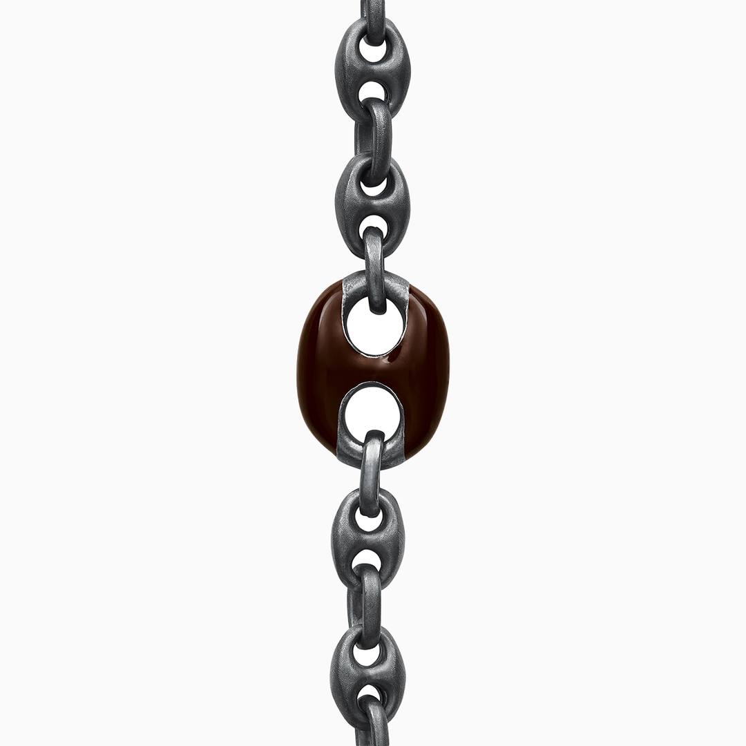 ULYSSES Enamel Marine Chain with Brown Enamel in Oxidized Silver-Straight View