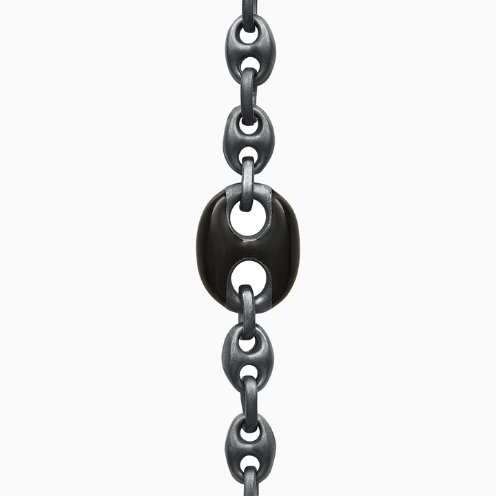 ULYSSES Enamel Marine Chain with Black Enamel in Oxidized Silver-Straight View