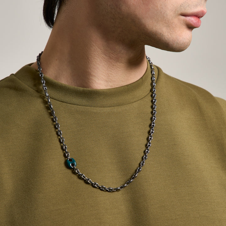 ULYSSES Enamel Marine Chain with Green Enamel in Oxidized Silver-Lifestyle View