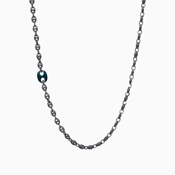 ULYSSES Enamel Marine Chain with Green Enamel in Oxidized Silver-Standard View