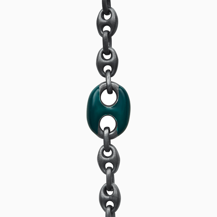 ULYSSES Enamel Marine Chain with Green Enamel in Oxidized Silver-Straight View