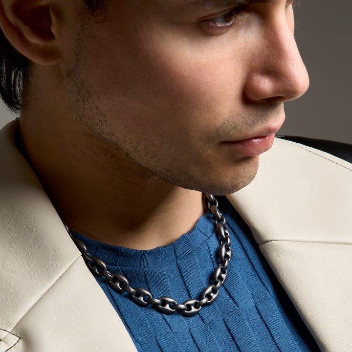 ULYSSES Bold Marine Necklace in Oxidized Silver- Lifestyle View