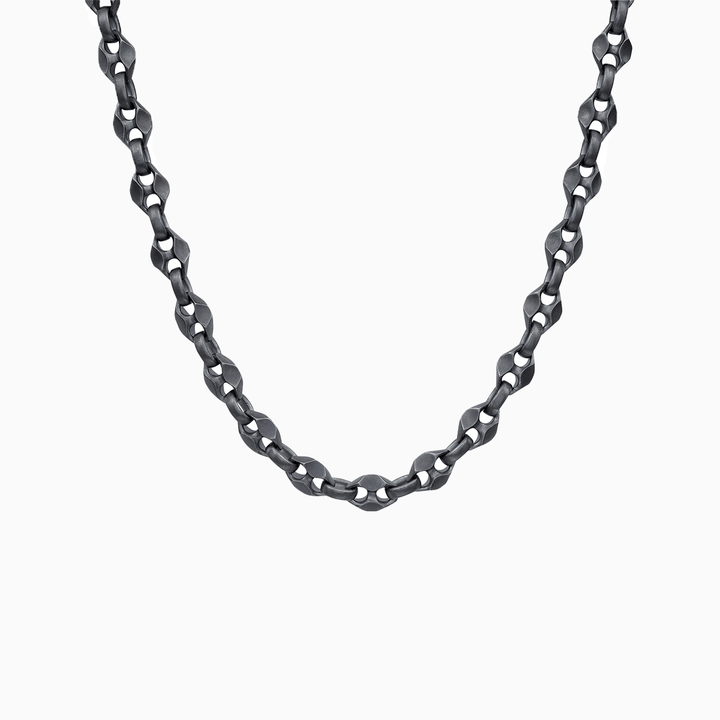 ULYSSES Faceted Marine Chain Necklace in Oxidized Silver-Standard View