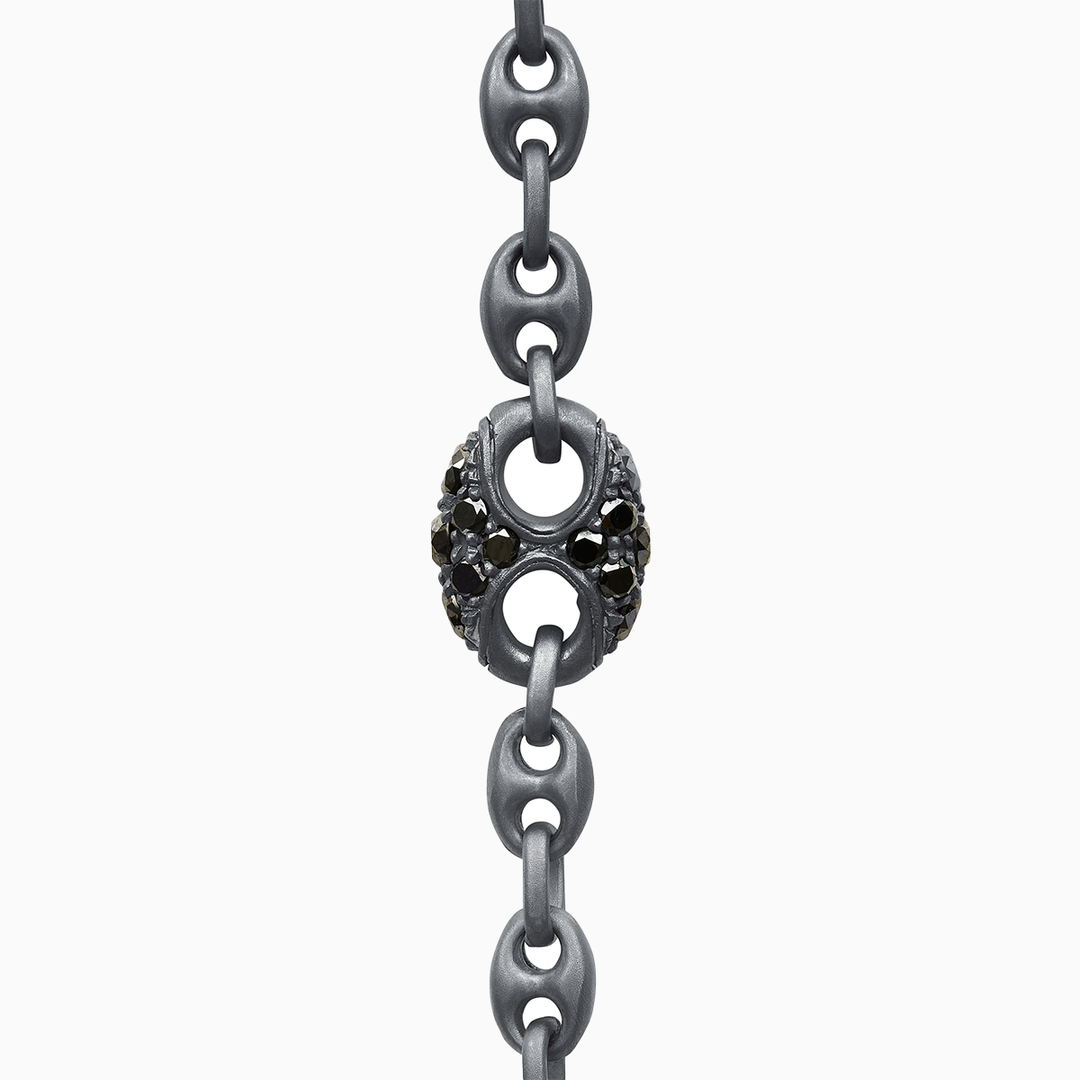 ULYSSES Diamonds Single Marine Chain in Oxidized Silver with Black Diamonds-Straight View