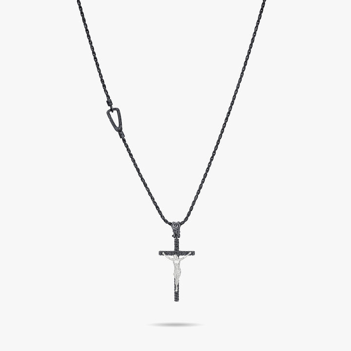 Diamonds N Roses Silver Crucifix Pendant Black Diamonds-Standard View