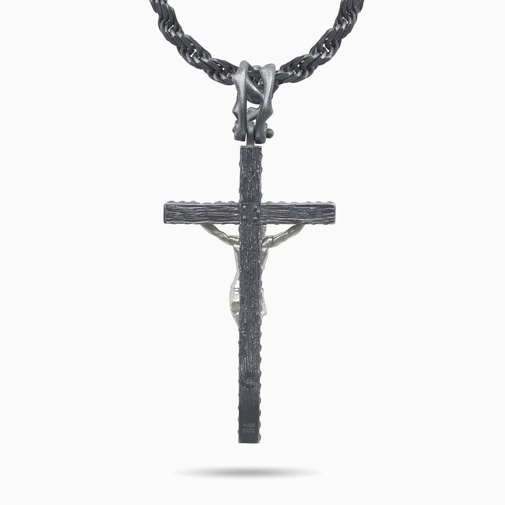 Diamonds N Roses Silver Crucifix Pendant Black Diamonds-Back View