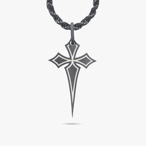 THE CROSS Oxidized Gothic Pendant, Oxidized Silver, Ivory Enamel-Standard View