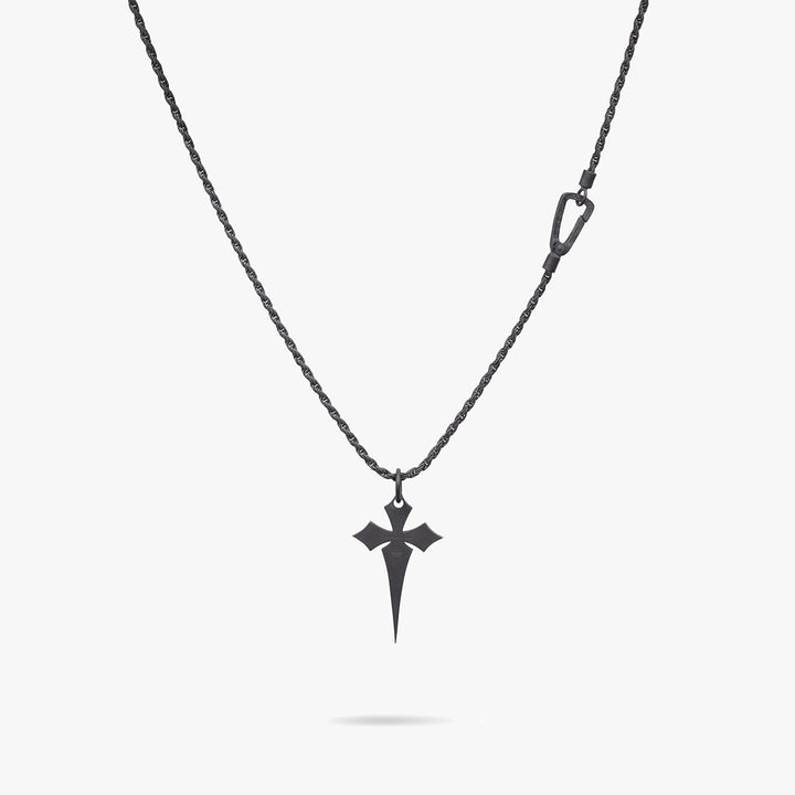 The Cross Oxidized Gothic Pendant, Oxidized Silver, Black Enamel-Straight View 1